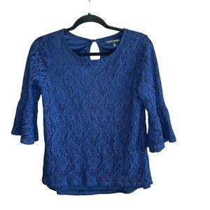 Lynn Ryan Royal Blue Lace Flutter Sleeve Blouse Size Medium
